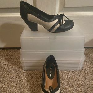 Black and white heels